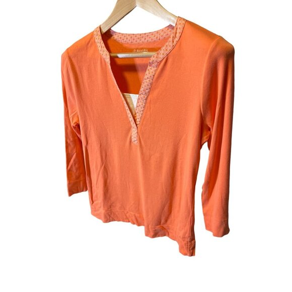 St. John's Bay Orange Three Quarter Sleeve Notched V-Neck Top SZ Medium - Picture 3 of 7